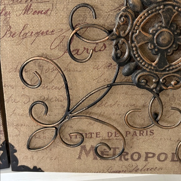 PAIR Paris French Metal Scroll Burlap Parisian Pictures Farmhouse Shabby Chic - Picture 9 of 11